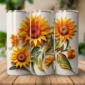 3D Sonnenblume Tumbler Wrap | 20 oz Skinny Becher | 20oz Sublimationsbecher | PNG Gerade Skinny Becher | Sublimationsdesign | Blumen PNG