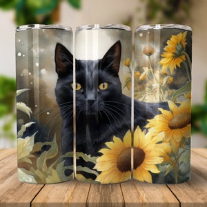 黒猫タンブラーラップ | 猫昇華 | 20 オンス昇華タンブラー | PNG ストレートスキニータンブラー | 昇華デザイン | 猫タンブラー PNG