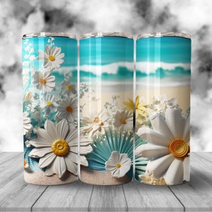 3D Floral Summer 20 oz Skinny Tumbler Sublimation Design, Instant Digital Download PNG, Straight Tumbler Wrap, Summer Tumbler