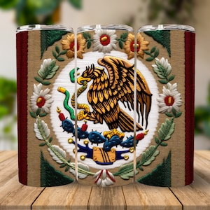 Mexico Embroidered Tumbler Wrap | Mexican Flag Tumbler Wrap | 20oz Sublimation Tumbler | PNG Straight Skinny Tumbler |Sublimation Design |