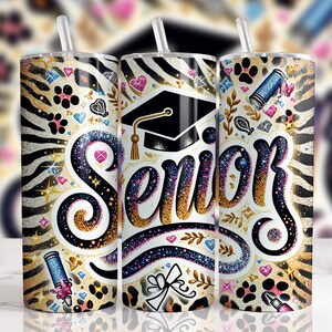 Senior Girl Glitter 20 oz Straight Tumbler Sublimation Design Digital Download PNG, Skinny Tumbler Design Digital, Graduation Tumbler Wrap