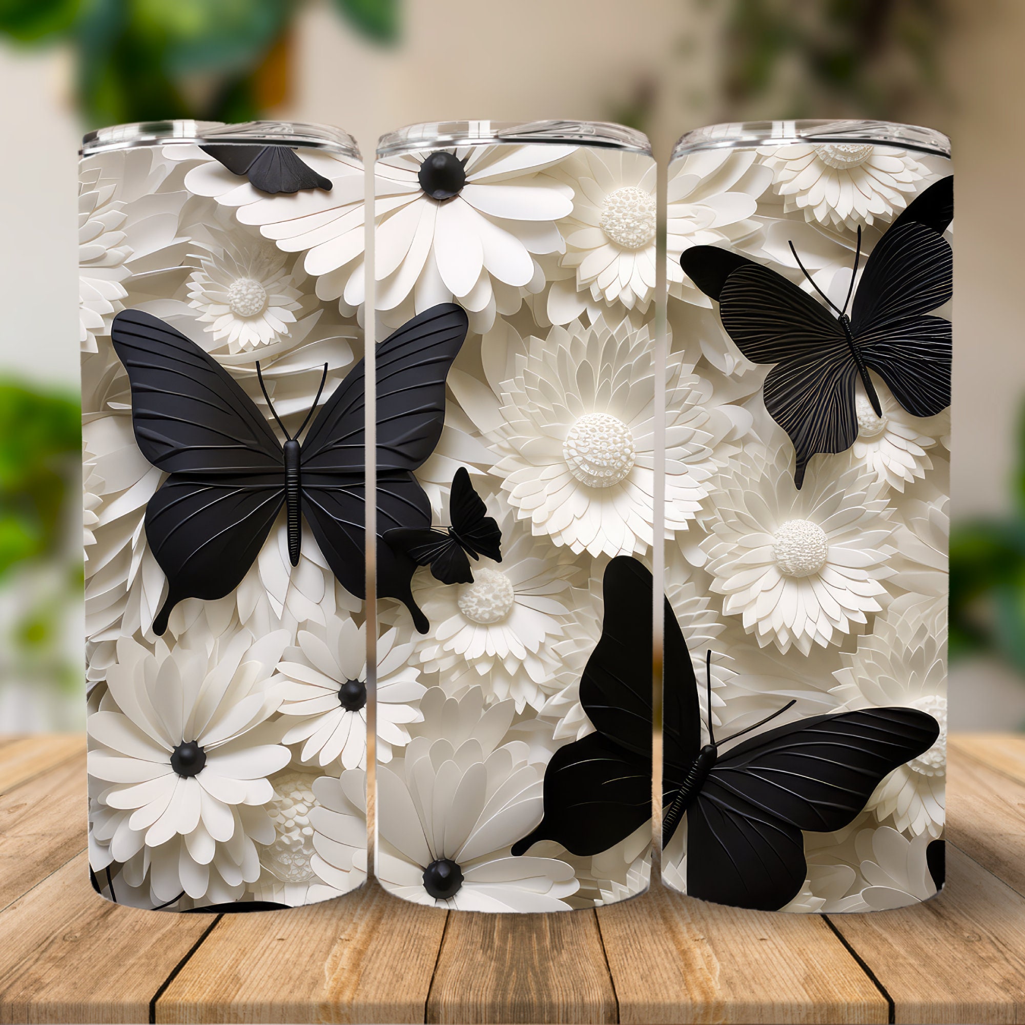 3D Frog Tumbler Wrap with flowers and butterflies PNG