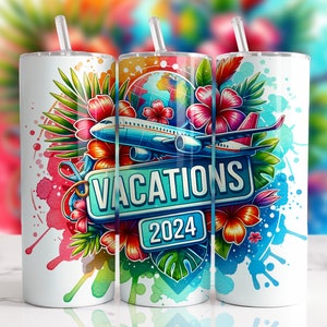2024 Vacation 20 oz Straight Tumbler Sublimation Design Digital Download PNG, Skinny Tumbler Design Digital, Vacations Summer Tumbler Wrap