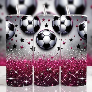 Soccer Pink 20 oz Straight Tumbler Sublimation Design Digital Download PNG, Skinny Tumbler Design Digital Only, Soccer Woman Tumbler Design