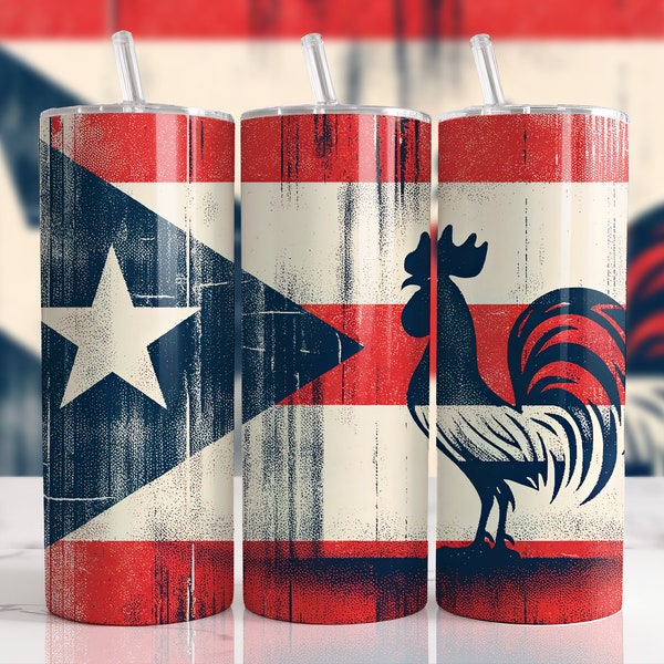Puerto Rican Rooster 20oz Straight Tumbler Sublimation Design Digital Download PNG, Skinny Tumbler Design Digital Only, Boricua Tumbler Wrap