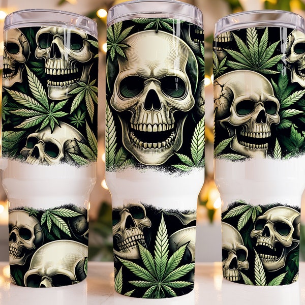 Weed Skulls 40oz Tumbler Wrap, Sublimation Design Digital Download PNG, 40oz Sublimation Wrap, Sublimation Design, Weed Quencher Tumbler PNG