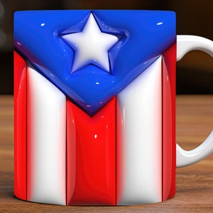 3D Puerto Rico Mug Wrap, 11oz and 15oz Mug Design Digital Download PNG, Mug Sublimation Design Digital Only, Puerto Rico Flag Mug Design