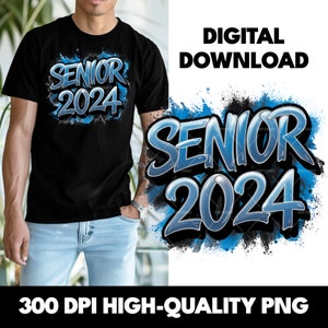 Blue Black Senior PNG, 2024 Senior Clipart Shirt Sublimation Design, Download PNG Instant Digital Only, DTF png File, Senior Tshirt Design