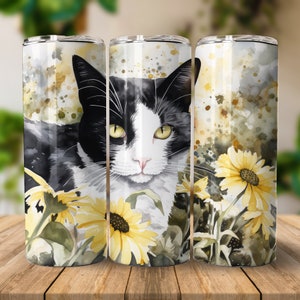 Black White Cat Tumbler Wrap | Cat Sublimation | 20oz Sublimation Tumbler | PNG Straight Skinny Tumbler | Sublimation Design | Cat Tumbler