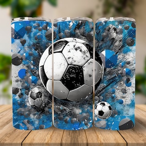 Blue Soccer Ball 20 oz Skinny Tumbler Sublimation Design, Instant Digital Download PNG, Straight Tumbler Wrap, Futbol Tumbler Design