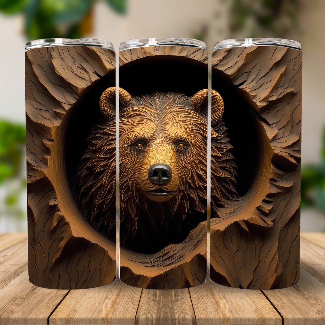 3D Wood Carved Bear 20 Oz Skinny Tumbler Sublimation Design, Instant ...