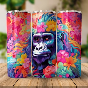 Colorful Gorilla Tumbler Wrap | 20 oz Skinny Tumbler | 20oz Sublimation Tumbler | PNG Straight Skinny Tumbler | Sublimation Design | png