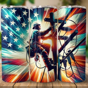 Lineman Patriotic 20 oz Straight Tumbler Sublimation Design Digital Download PNG, Skinny Tumbler Design Digital Only, Lineman Tumbler Wrap