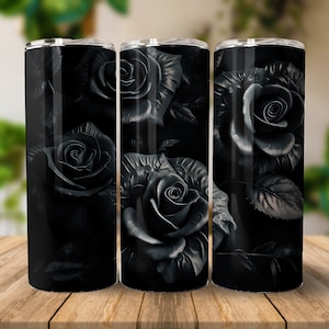 Schwarzer Blumen Tumbler Wrap | Minimalistisches Design | 20 oz Skinny Becher | 20 Unzen Sublimationsbecher |PNG Straight Skinny Becher |Sublimation