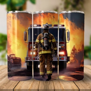Firefighter 20 oz Straight Tumbler Sublimation Design Digital Download PNG, Skinny Tumbler Design Digital Only, FireMan Tumbler Wrap
