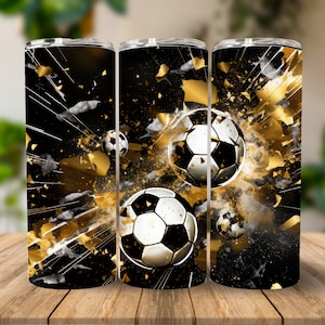Black and Gold Soccer Ball 20 oz Skinny Tumbler Sublimation Design, Instant Digital Download PNG, Straight Tumbler Wrap, Futbol Tumbler png