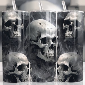 Smoke Skulls 20 oz Straight Tumbler Sublimation Design Digital Download, Men Skinny Tumbler Design Digital Only, Seamless Gray Tumbler Wrap