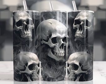 Smoke Skulls 20 oz Straight Tumbler Sublimation Design Digital Download, Men Skinny Tumbler Design Digital Only, Seamless Gray Tumbler Wrap
