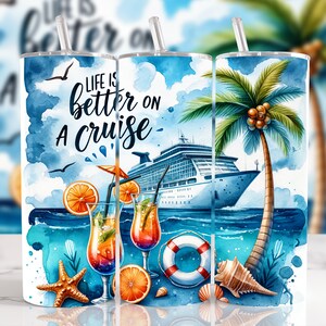 La vida es mejor en un crucero 20 oz Diseño de sublimación de vaso recto Descarga digital, Diseño de vaso delgado digital, Diseño de vaso de crucero