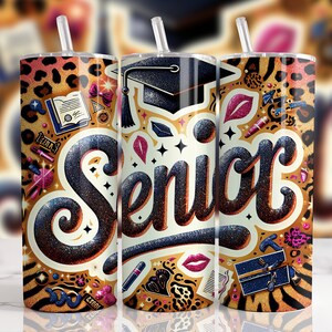 Senior Girl Glitter 20 oz Straight Tumbler Sublimation Design Digital Download PNG, Skinny Tumbler Design Digital, Graduation Tumbler Wrap