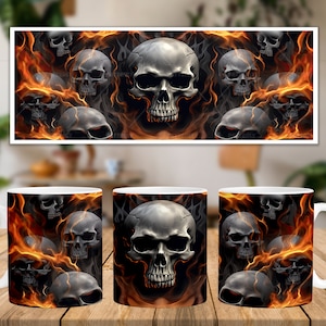 Skulls Mug Wrap, 11oz and 15oz Mug Design Digital Download PNG, Mug Sublimation Design Digital Only, Gothic Mug Design