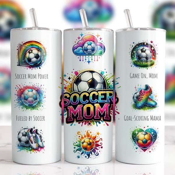 Soccer Mom 20 oz Straight Tumbler Sublimation Design Digital Download PNG, Skinny Tumbler Design Digital Only, Soccer Mother Tumbler Wrap