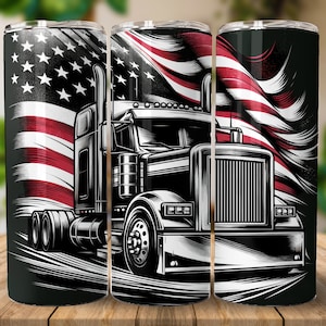 Semi Truck Patriotic 20 oz Straight Tumbler Sublimation Design Digital Download PNG, Skinny Tumbler Design Digital Only, Semi Truck Tumbler