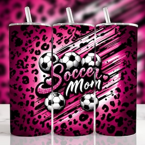 Soccer Mom Animal Print 20 oz Straight Tumbler Sublimation Design Digital Download, Skinny Tumbler Design Digital, Soccer Woman Tumbler PNG