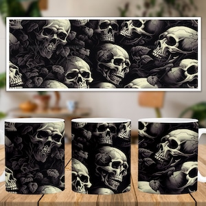 Skulls Mug Wrap, 11oz and 15oz Mug Design Digital Download PNG, Mug Sublimation Design Digital Only, Gothic Mug Design