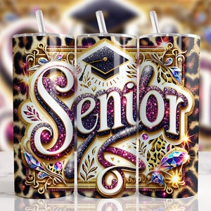 Senior Girl Glitter 20 oz Straight Tumbler Sublimation Design Digital Download PNG, Skinny Tumbler Design Digital, Graduation Tumbler Wrap