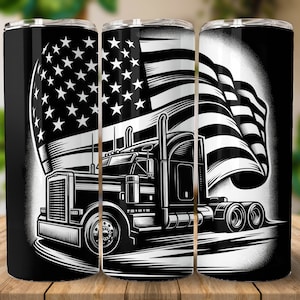 Semi Truck Patriotic 20 oz Straight Tumbler Sublimation Design Digital Download PNG, Skinny Tumbler Design Digital Only, Semi Truck Tumbler