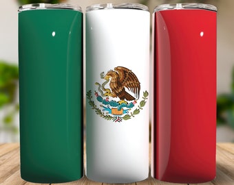 3D Inflated Mexico Flag 20 oz Skinny Tumbler Sublimation Design, Instant Digital Download PNG, Straight Tumbler Wrap, Mexican Tumbler Wrap