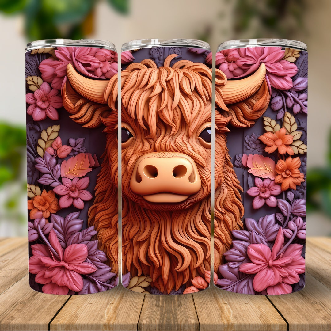 3D Cute Highland Cow Tumbler Wrap | 20 Oz Skinny Tumbler | 20oz ...