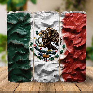 3D Textured Mexican Flag 20 oz Straight Tumbler Sublimation Design Digital Download PNG, Skinny Tumbler Design Digital Only, Mexico Tumbler