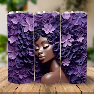 3D Purple African American 20 oz Skinny Tumbler Sublimation Design, Instant Digital Download PNG, Straight Tumbler Wrap, 3D Tumbler Design