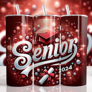 Senior Red 20 oz Straight Tumbler Sublimation Design Digital Download PNG, Skinny Tumbler Design Digital Only, Graduation Tumbler Design