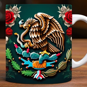 3D Mexican Mug Wrap, 11oz and 15oz Mug Design Digital Download PNG, Mug Sublimation Design Digital Only, Patriotic Mexico Mug Design