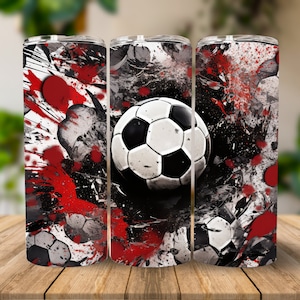 Soccer Ball 20 oz Skinny Tumbler Sublimation Design, Instant Digital Download PNG, Straight Tumbler Wrap, Futbol Tumbler Design
