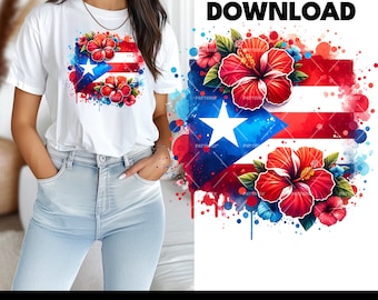 Floral Puerto Rico PNG, Clipart Shirt Sublimation Design, Download PNG Instant Digital Only, Boricua DTF png File, Puerto Rican shirt Design