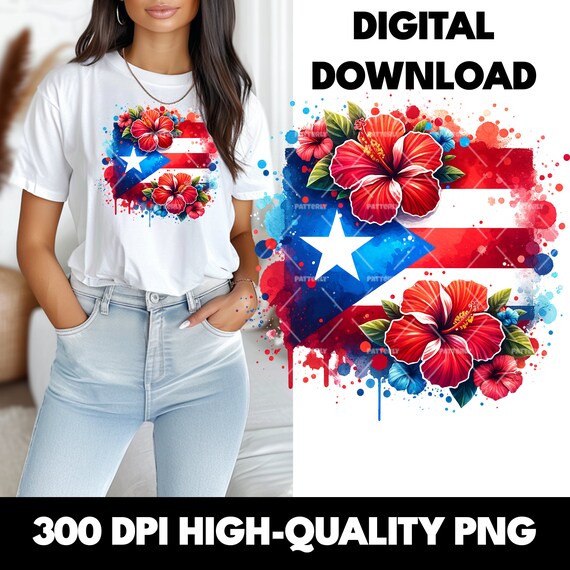 Floral Puerto Rico PNG, Clipart Shirt Sublimation Design, Download PNG Instant Digital Only, Boricua DTF png File, Puerto Rican shirt Design