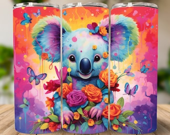 Koala Tumbler Wrap | 20oz Sublimation Tumbler | PNG Straight Skinny Tumbler | Sublimation Design | Koala Tumbler | Cute Koala Tumbler |