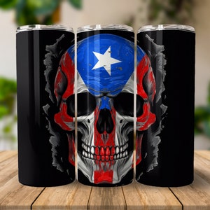 Puerto Rican Skull Tumbler Wrap | 20 oz Skinny Tumbler | 20oz Sublimation Tumbler | PNG Straight Skinny Tumbler | Sublimation Design |