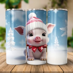 Christmas Cute Baby Pig 20 oz Straight Tumbler Sublimation Design Digital Download PNG, Skinny Tumbler Design Digital, Winter Tumbler Wrap