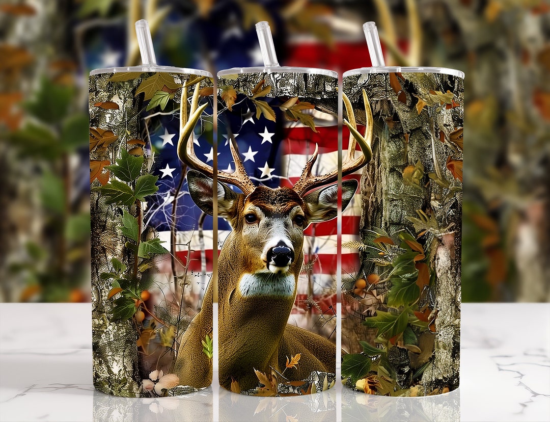 Patriotic Deer Hunting 20 Oz Straight Tumbler Sublimation Design ...