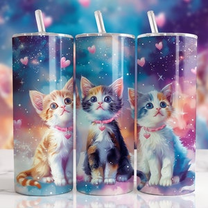 Cosmic Cats 20 oz Straight Tumbler Sublimation Design Digital Download PNG, Skinny Tumbler Design Digital Only, Cat Lover Tumbler Design