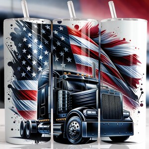 Semi Truck USA 20 oz Straight Tumbler Sublimation Design Digital Download PNG, Skinny Tumbler Design Digital Only, Semi Truck Tumbler Wrap
