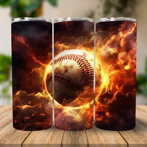 Baseball in Flames Tumbler Wrap | Digital Download PNG | 20oz Sublimation Tumbler | PNG Straight Skinny Tumbler | Sublimation Design |