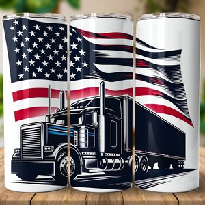 Semi Truck Patriotic 20 oz Straight Tumbler Sublimation Design Digital Download PNG, Skinny Tumbler Design Digital Only, Semi Truck Tumbler