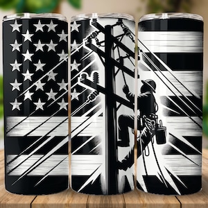 Lineman Patriotic 20 oz Straight Tumbler Sublimation Design Digital Download PNG, Skinny Tumbler Design, Lineman Tumbler Wrap