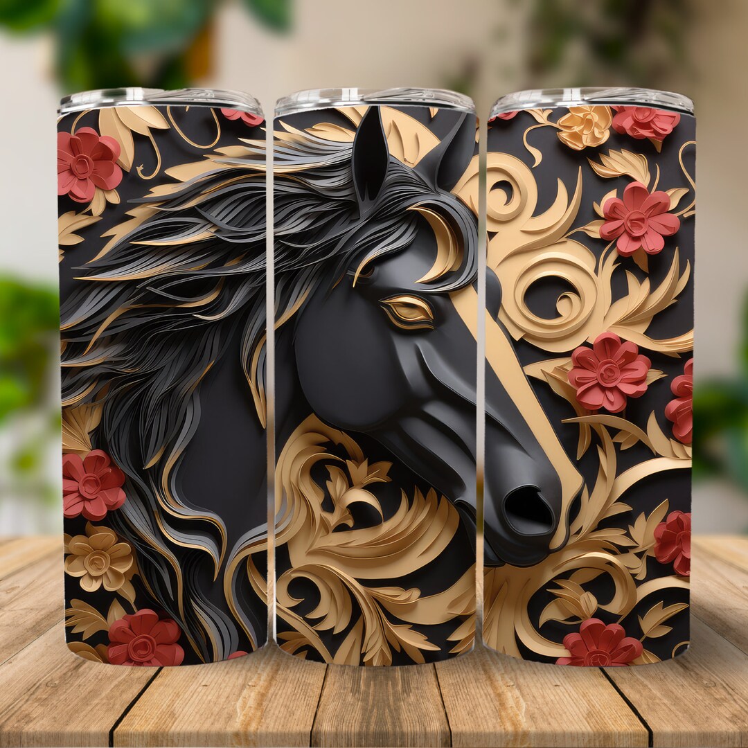 3D Black and Gold Horse Tumbler Wrap 20 Oz Skinny Tumbler Etsy
